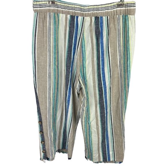Hope & Harlow Wide Leg Cropped Linen Blend Pants Vertical Stripes SZ14 Lagenlook - Picture 2 of 10